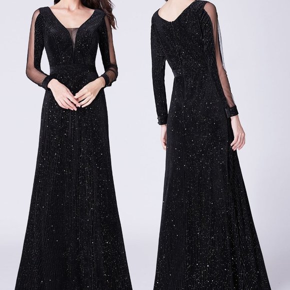 BLACK SHIMMERY VELVET EVENING GOWN🖤🖤🖤 - Picture 5 of 7